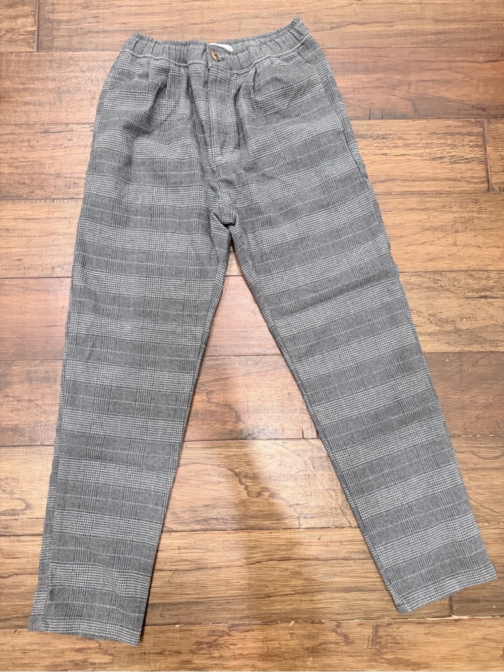Zara Girls 13-14 Gray Plaid Flannel Feel Stretch Pull On Pants